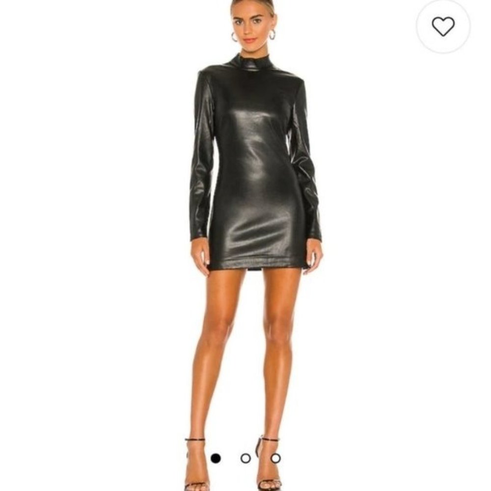 Bardot Black Faux Leather Long Sleeve Mini Dress